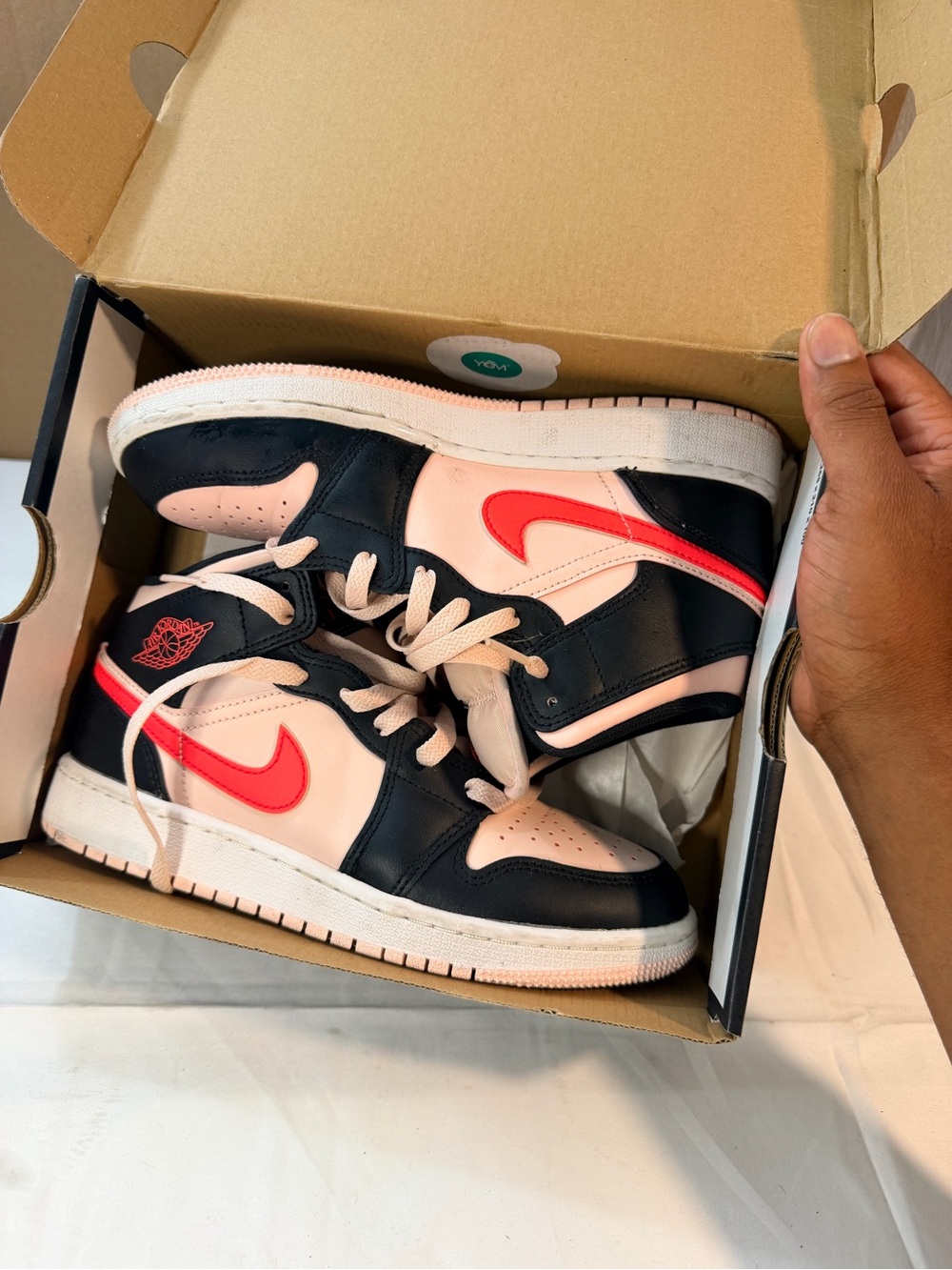 Nike Air Jordan 1 Mid Pink, Black & Red Swoosh